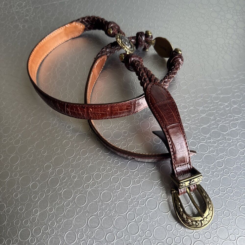 Vintage 1996 Brighton Womens Brown Braided Leather Western Belt L Boho 93207